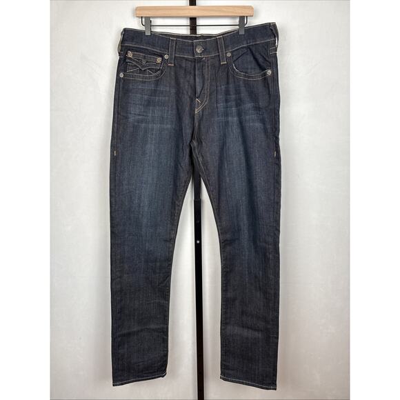 True Religion Geno Flap Relaxed Slim Fit Jeans Denim 34x34 Stretch Dark Wash